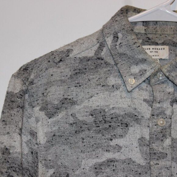 Club Monaco Gray Military Print Button Down Slim Fit Dress Shirts women Size XS - Picture 6 of 12